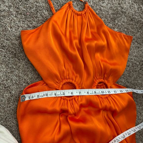 ELIATT Visitant Satin Maxi Dress in Papaya Orange Cut Out Maxi Sz S - Picture 4 of 16